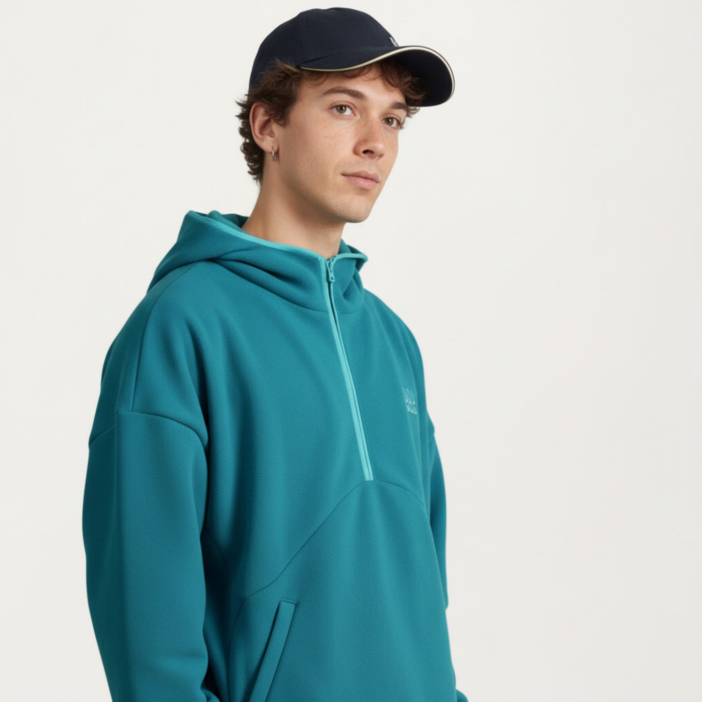 Men's Half Zip Hooded Pullover with Front Pocket and Relaxed Fit