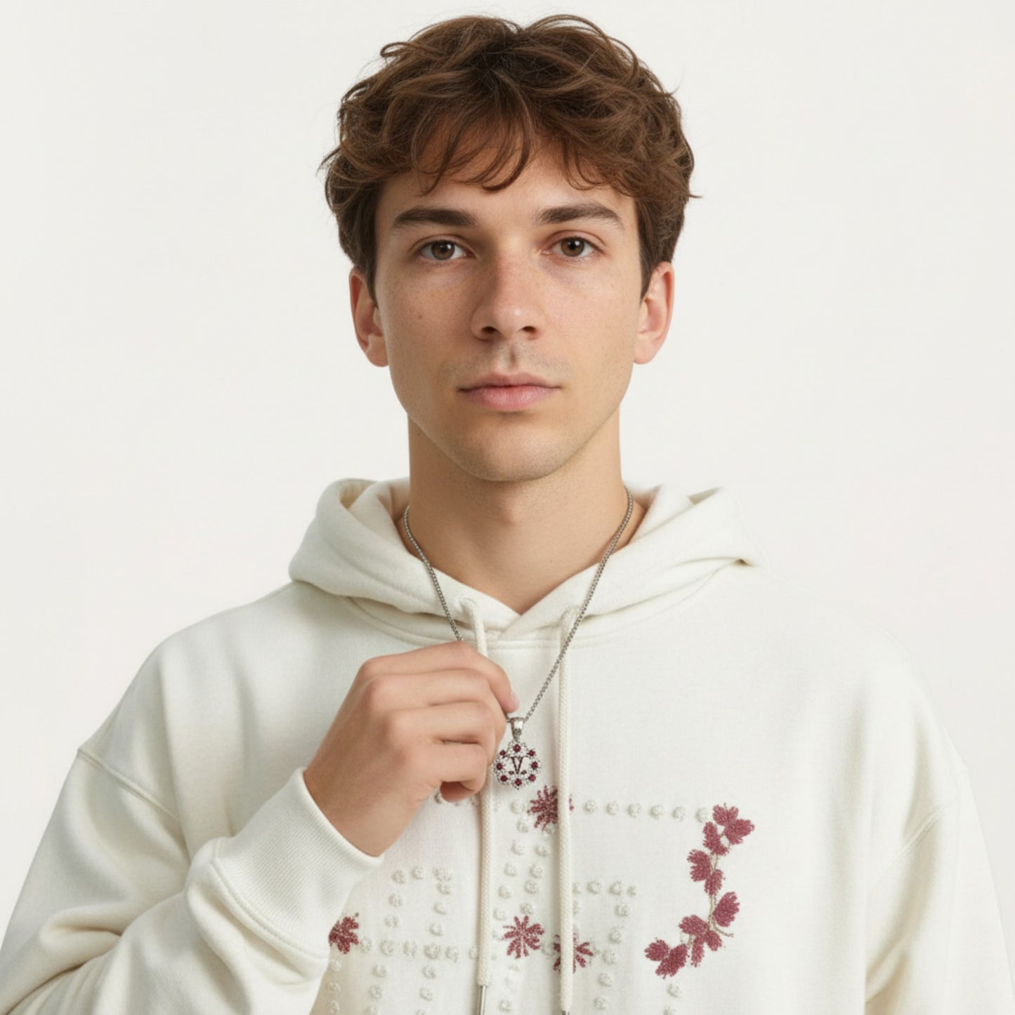 Men's Embroidered Pullover Hoodie with Front Pocket and Relaxed Fit