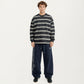 Men's Striped Crewneck Sweatshirt with Ribbed Trim and Relaxed Fit