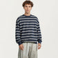 Men's Striped Crewneck Sweatshirt with Ribbed Trim and Relaxed Fit