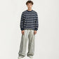 Men's Striped Crewneck Sweatshirt with Ribbed Trim and Relaxed Fit
