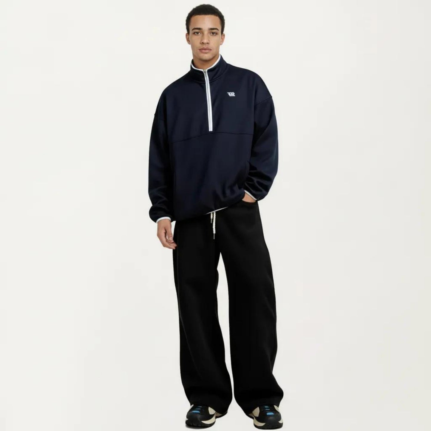Men's Half Zip Pullover with Stand Collar and Relaxed Fit