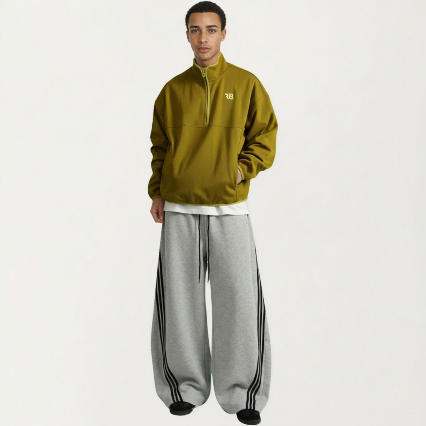 Men's Half Zip Pullover with Stand Collar and Relaxed Fit