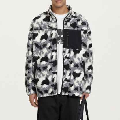Men's Full Zip Fleece Jacket with Stand Collar and Utility Chest Pocket