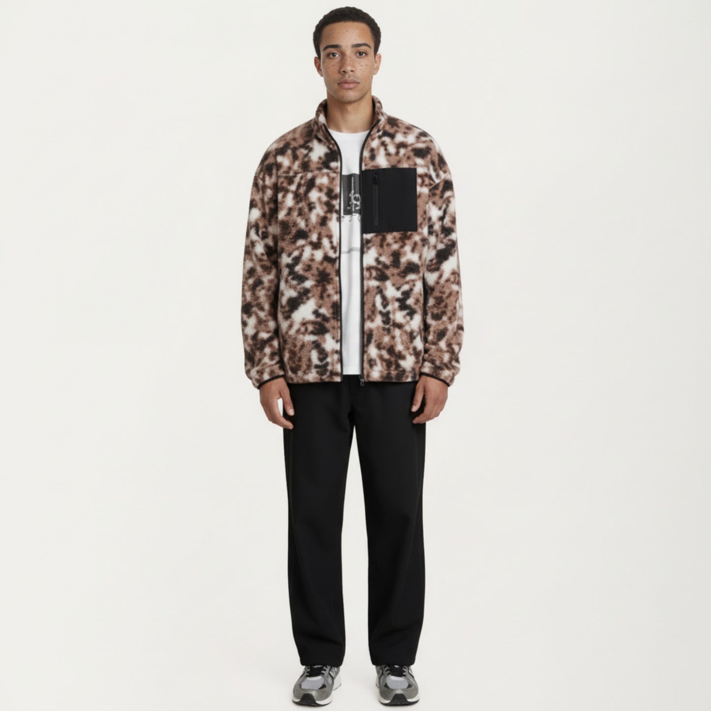 Men's Full Zip Fleece Jacket with Stand Collar and Utility Chest Pocket