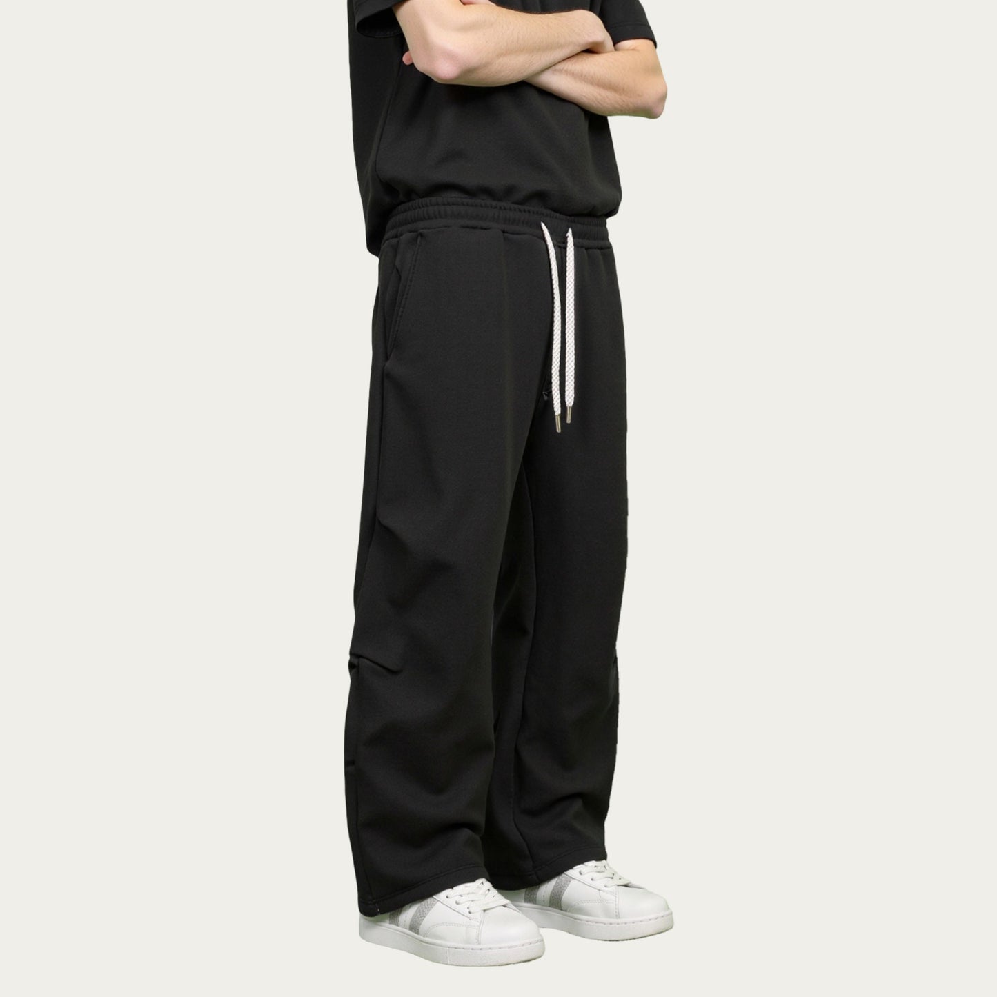 Men's Straight Leg Drawstring Pants with Elastic Waist and Relaxed Fit