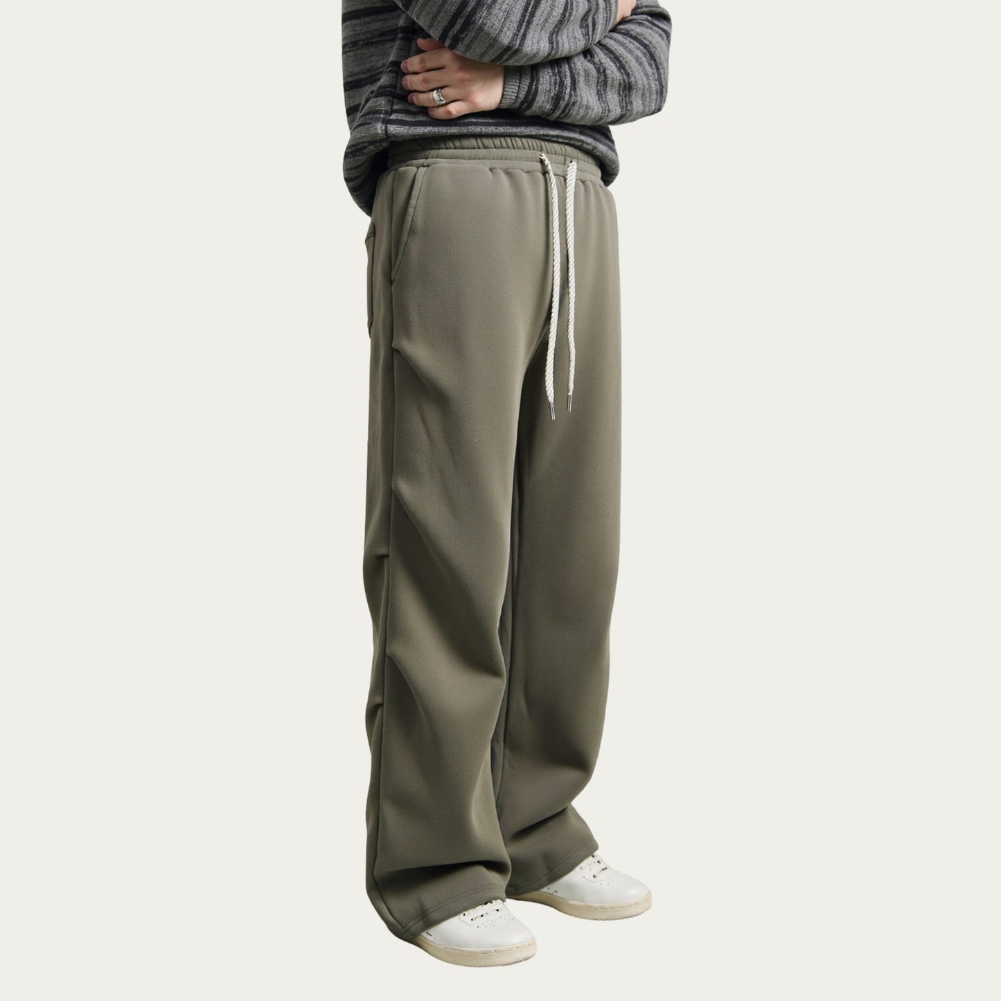 Men's Straight Leg Drawstring Pants with Elastic Waist and Relaxed Fit