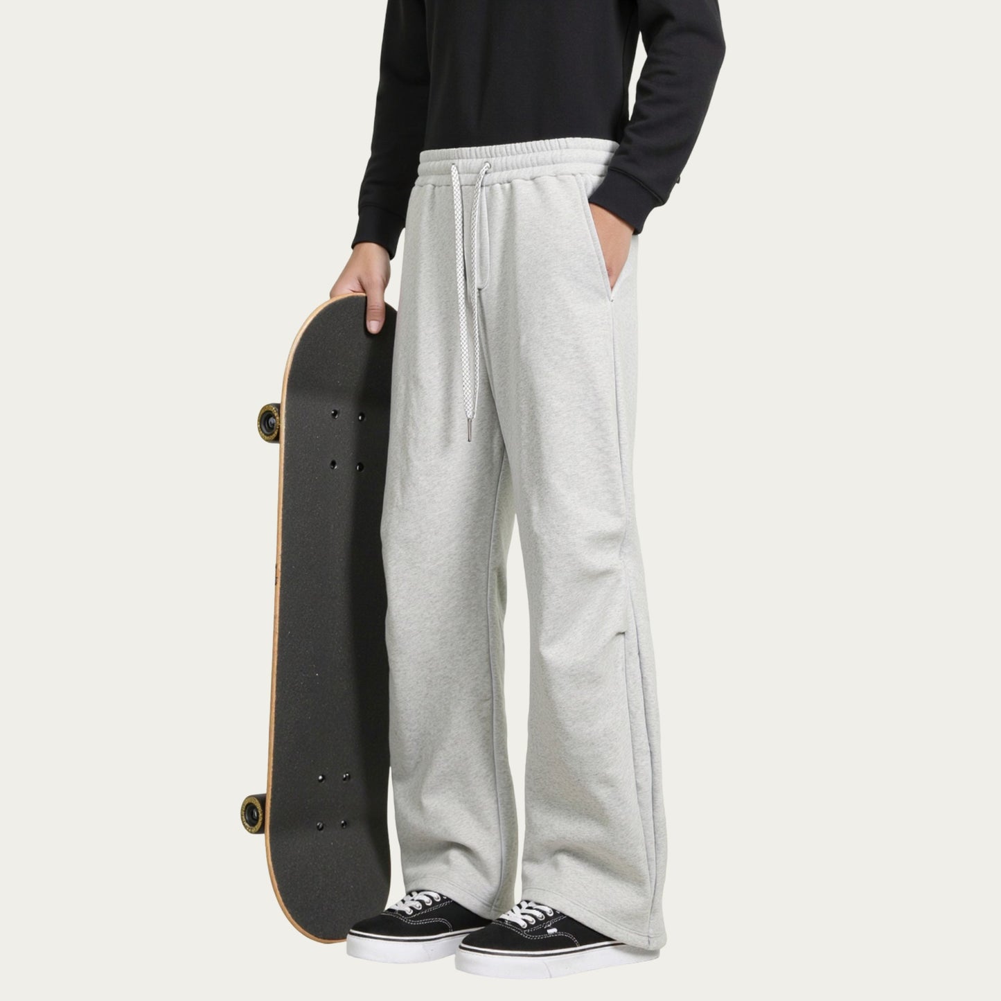 Men's Straight Leg Drawstring Pants with Elastic Waist and Relaxed Fit