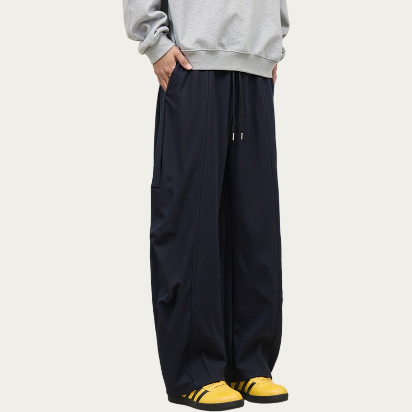 Men's Wide Leg Drawstring Pants with Relaxed Fit and Clean Seam Detailing