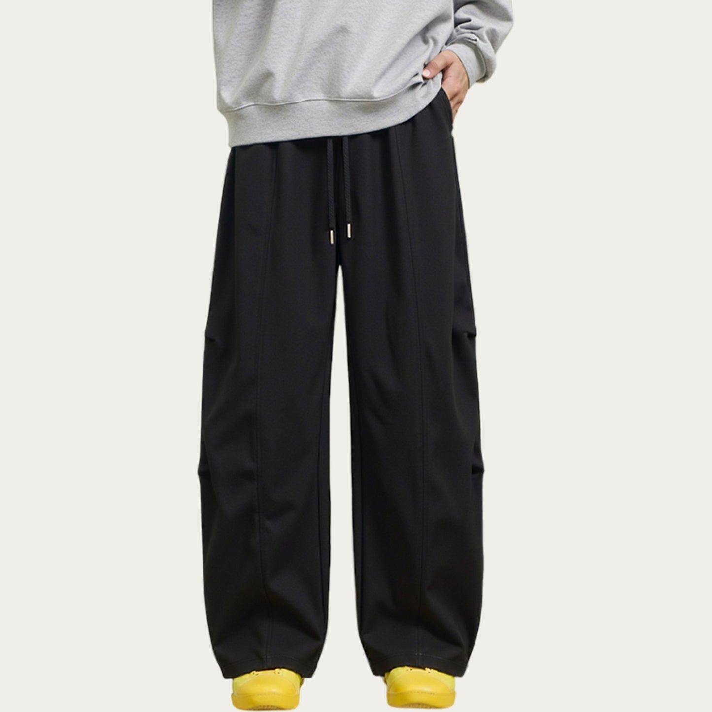 Men's Wide Leg Drawstring Pants with Relaxed Fit and Clean Seam Detailing