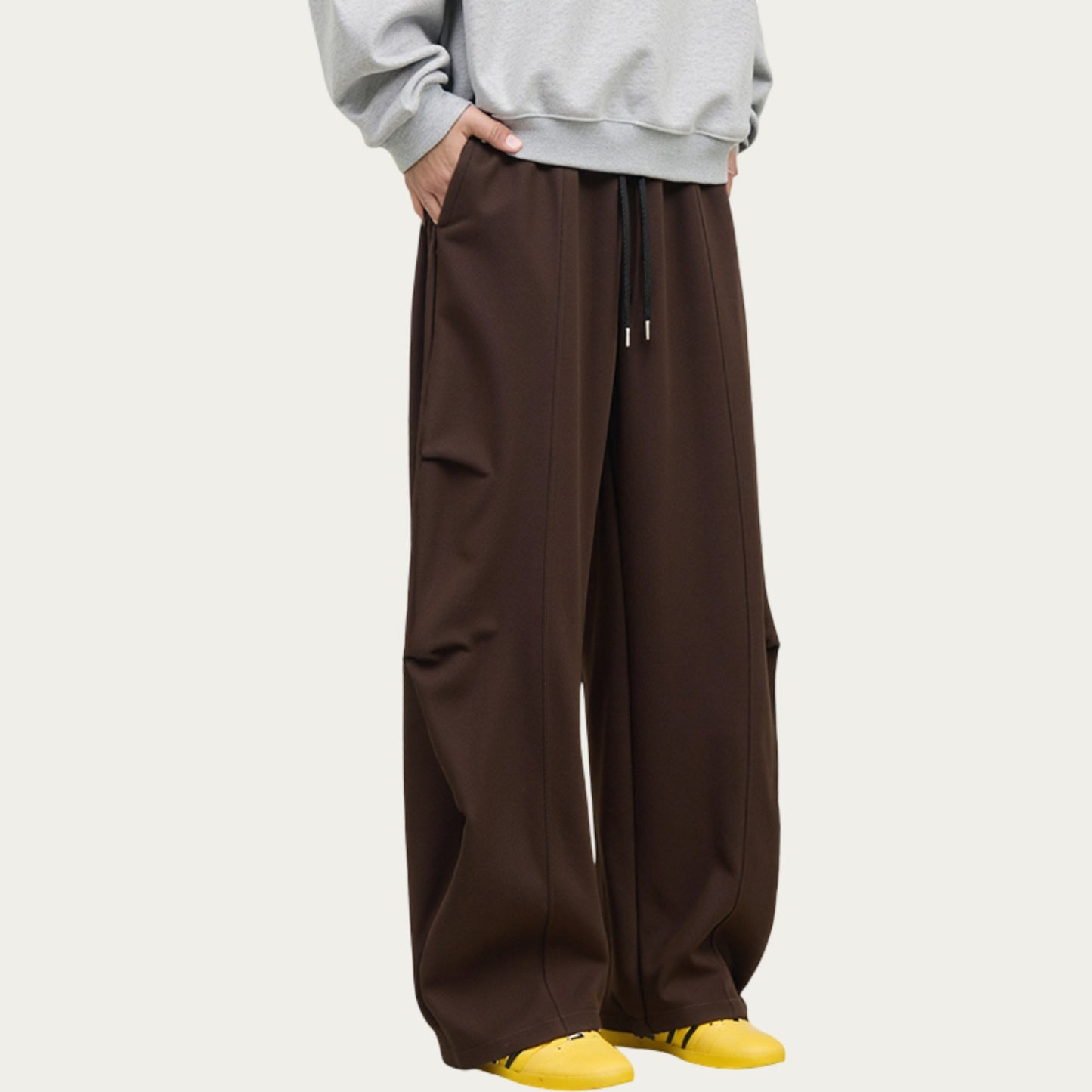 Men's Wide Leg Drawstring Pants with Relaxed Fit and Clean Seam Detailing