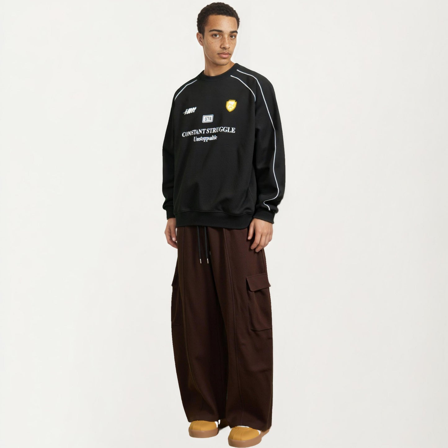 Men's Wide Leg Drawstring Pants with Relaxed Fit and Clean Seam Detailing