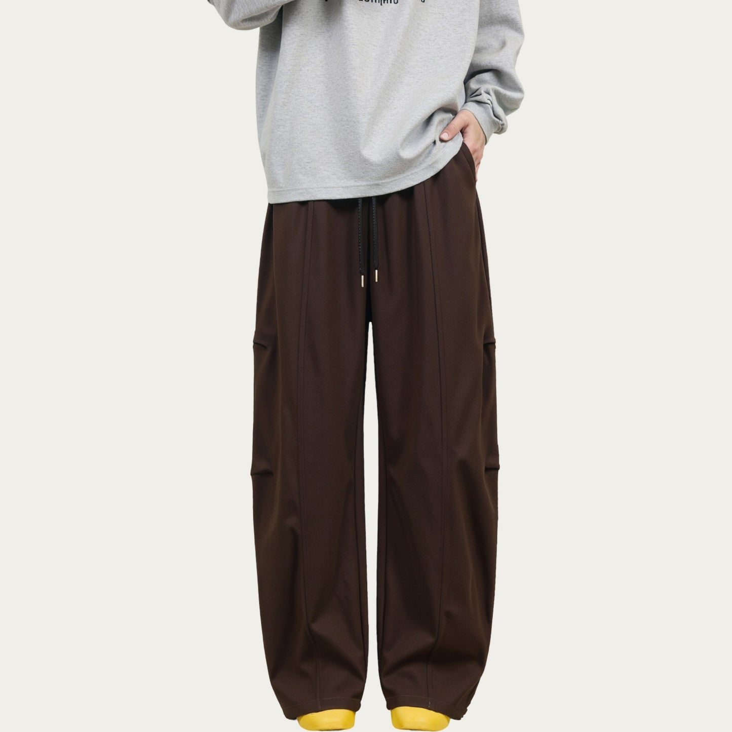 Men's Wide Leg Drawstring Pants with Relaxed Fit and Clean Seam Detailing
