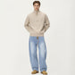 Men's Ribbed Half Zip Sweater with Relaxed Fit and Stand Collar Design