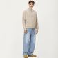 Men's Ribbed Half Zip Sweater with Relaxed Fit and Stand Collar Design