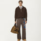 Men's Ribbed Half Zip Sweater with Relaxed Fit and Stand Collar Design