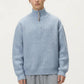 Men's Ribbed Half Zip Sweater with Relaxed Fit and Stand Collar Design