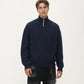 Men's Ribbed Half Zip Sweater with Relaxed Fit and Stand Collar Design