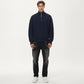 Men's Ribbed Half Zip Sweater with Relaxed Fit and Stand Collar Design
