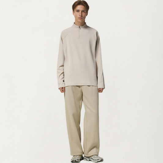 Men's Long Sleeve Quarter Zip Pullover with Mock Neck and Relaxed Athletic Fit