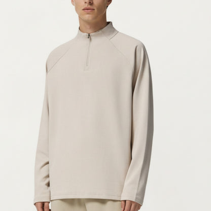 Men's Long Sleeve Quarter Zip Pullover with Mock Neck and Relaxed Athletic Fit
