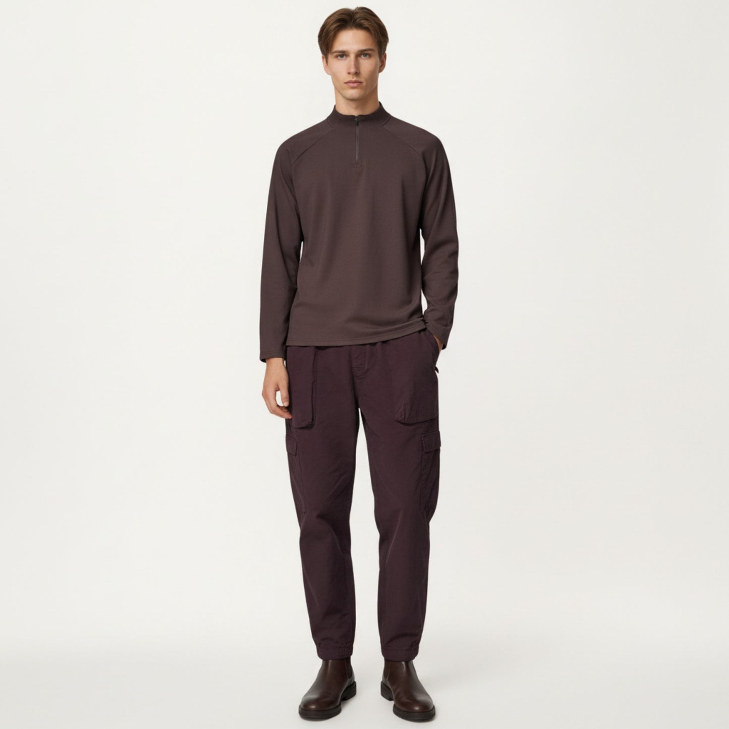 Men's Long Sleeve Quarter Zip Pullover with Mock Neck and Relaxed Athletic Fit