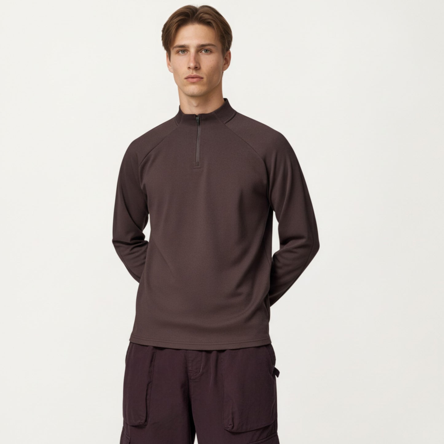 Men's Long Sleeve Quarter Zip Pullover with Mock Neck and Relaxed Athletic Fit