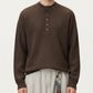 Men's Long Sleeve Ribbed Knit Henley Pullover with Button Placket and Relaxed Fit