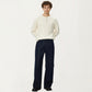 Men's Long Sleeve Ribbed Knit Henley Pullover with Button Placket and Relaxed Fit