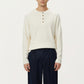 Men's Long Sleeve Ribbed Knit Henley Pullover with Button Placket and Relaxed Fit