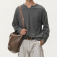 Men's Long Sleeve Pullover Top with Layered Notch Neckline and Relaxed Fit