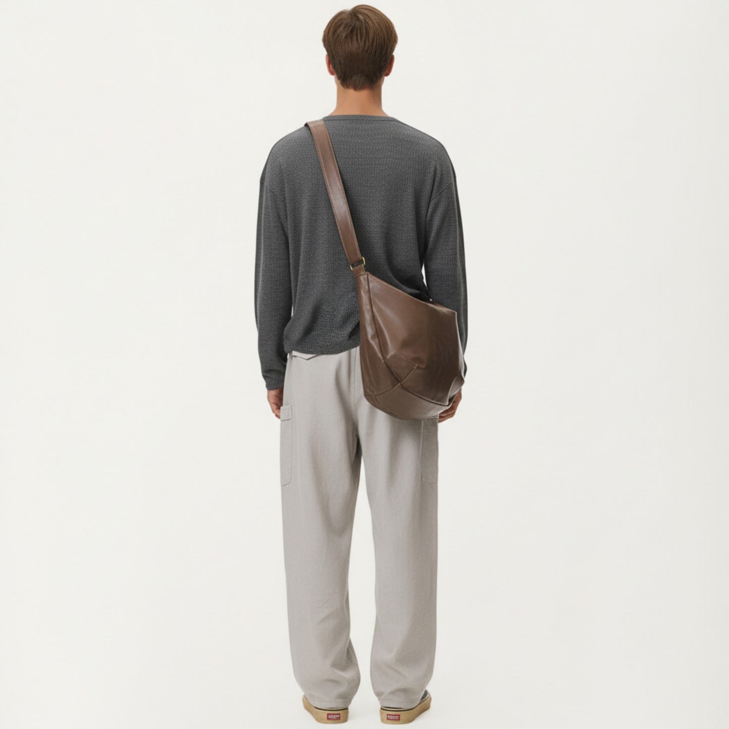 Men's Long Sleeve Pullover Top with Layered Notch Neckline and Relaxed Fit