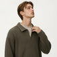 Men's Ribbed Long Sleeve Collared Pullover Top with Relaxed Fit