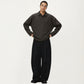 Men's Ribbed Long Sleeve Collared Pullover Top with Relaxed Fit