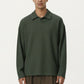 Men's Ribbed Long Sleeve Collared Pullover Top with Relaxed Fit