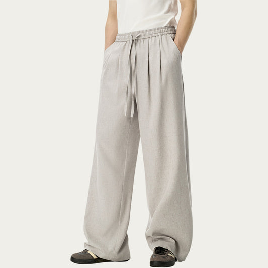 Men's Relaxed Wide Leg Pants with Elastic Waistband and Adjustable Drawstring