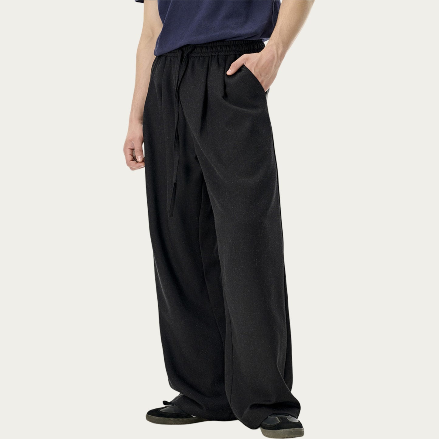 Men's Relaxed Wide Leg Pants with Elastic Waistband and Adjustable Drawstring