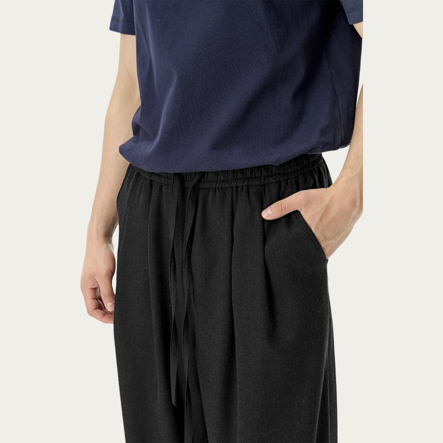 Men's Relaxed Wide Leg Pants with Elastic Waistband and Adjustable Drawstring