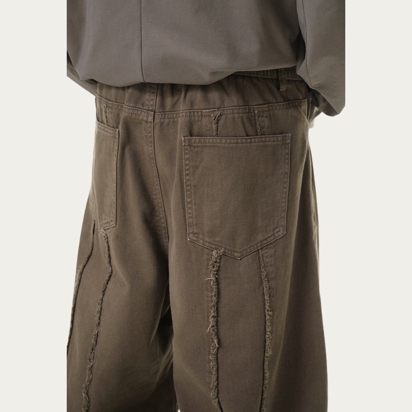 Men's Relaxed Fit Straight Leg Pants with Vertical Seam Detail and Button Closure