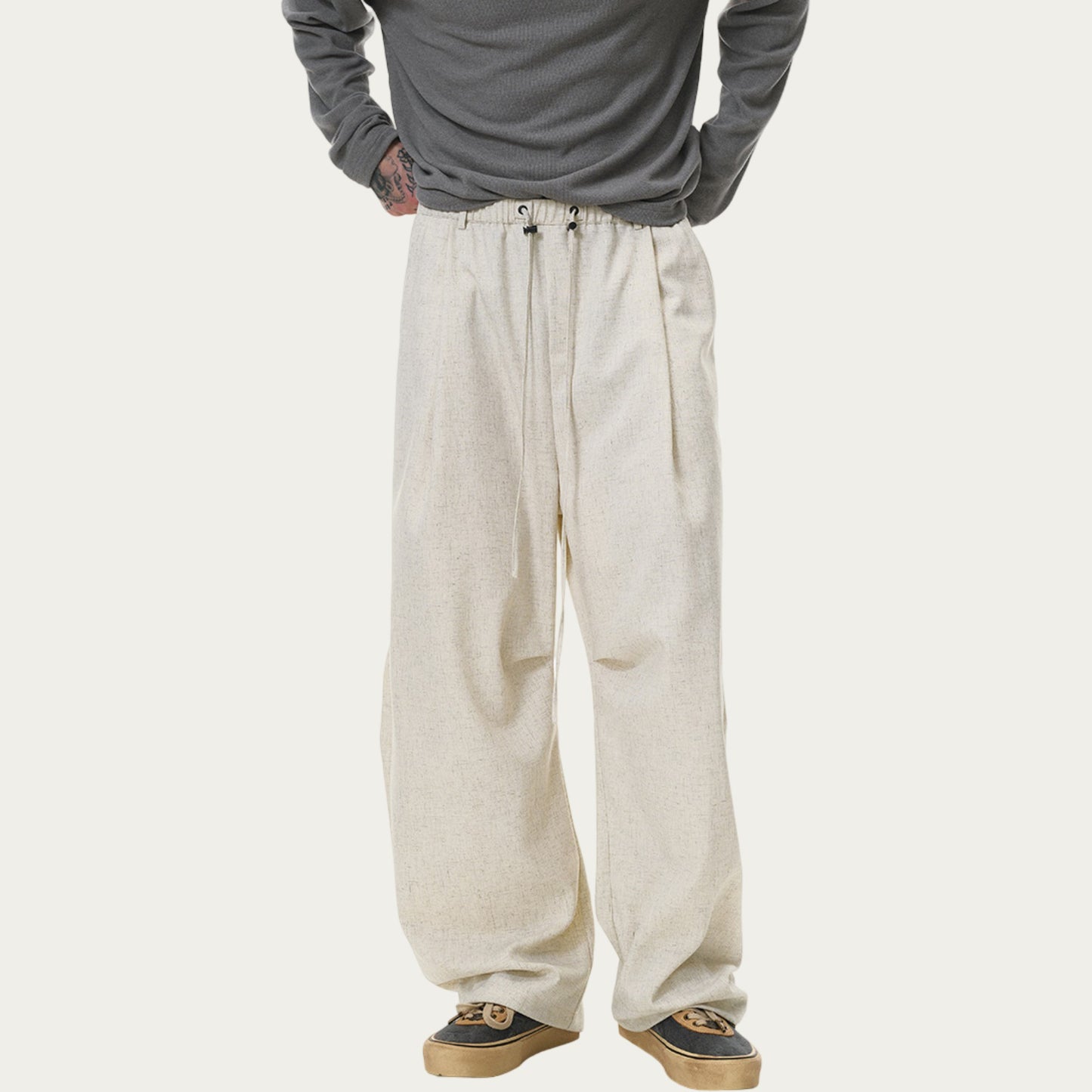 Men's Relaxed Fit Drawstring Pants with Elastic Waist and Straight Leg