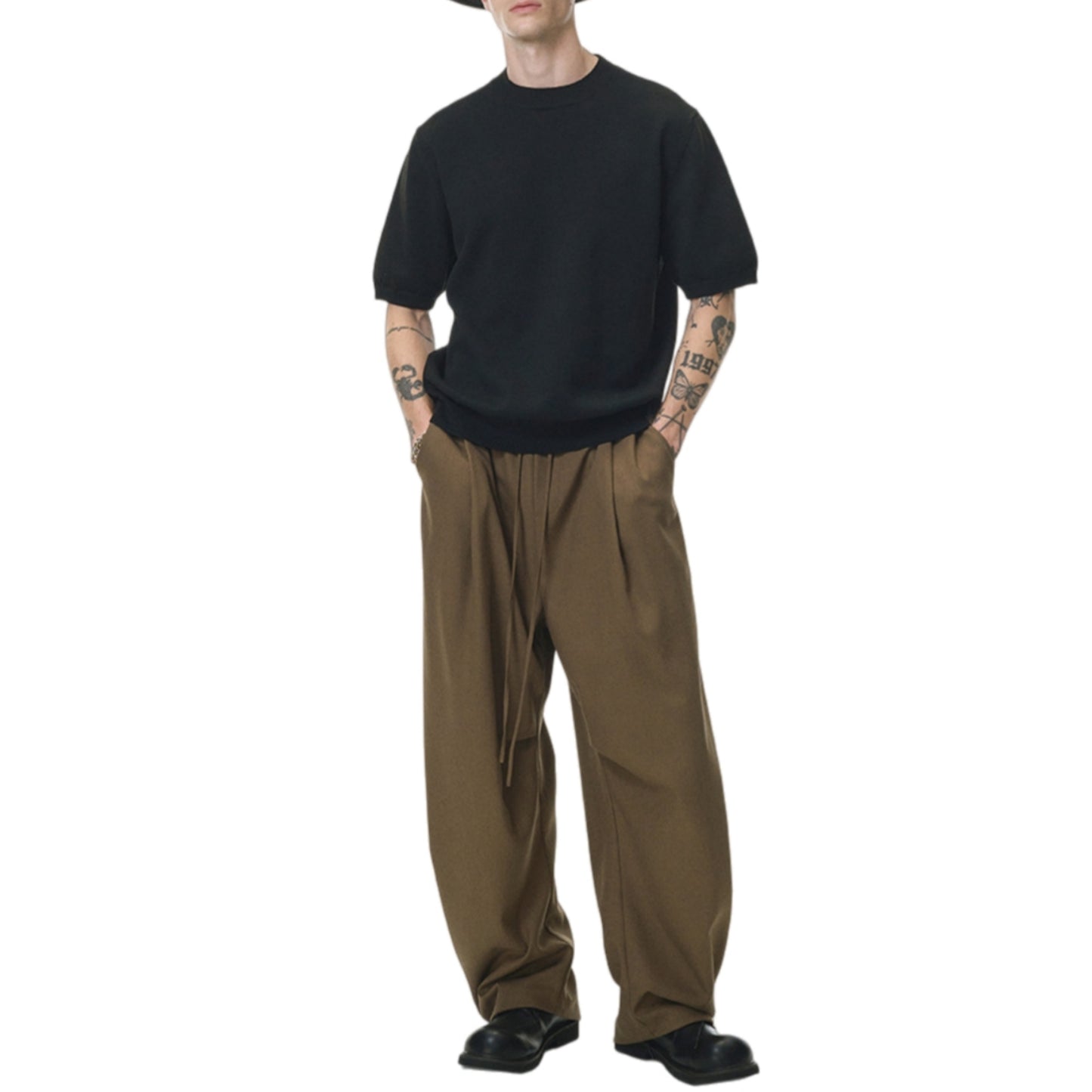 Men's Relaxed Fit Drawstring Pants with Elastic Waist and Straight Leg