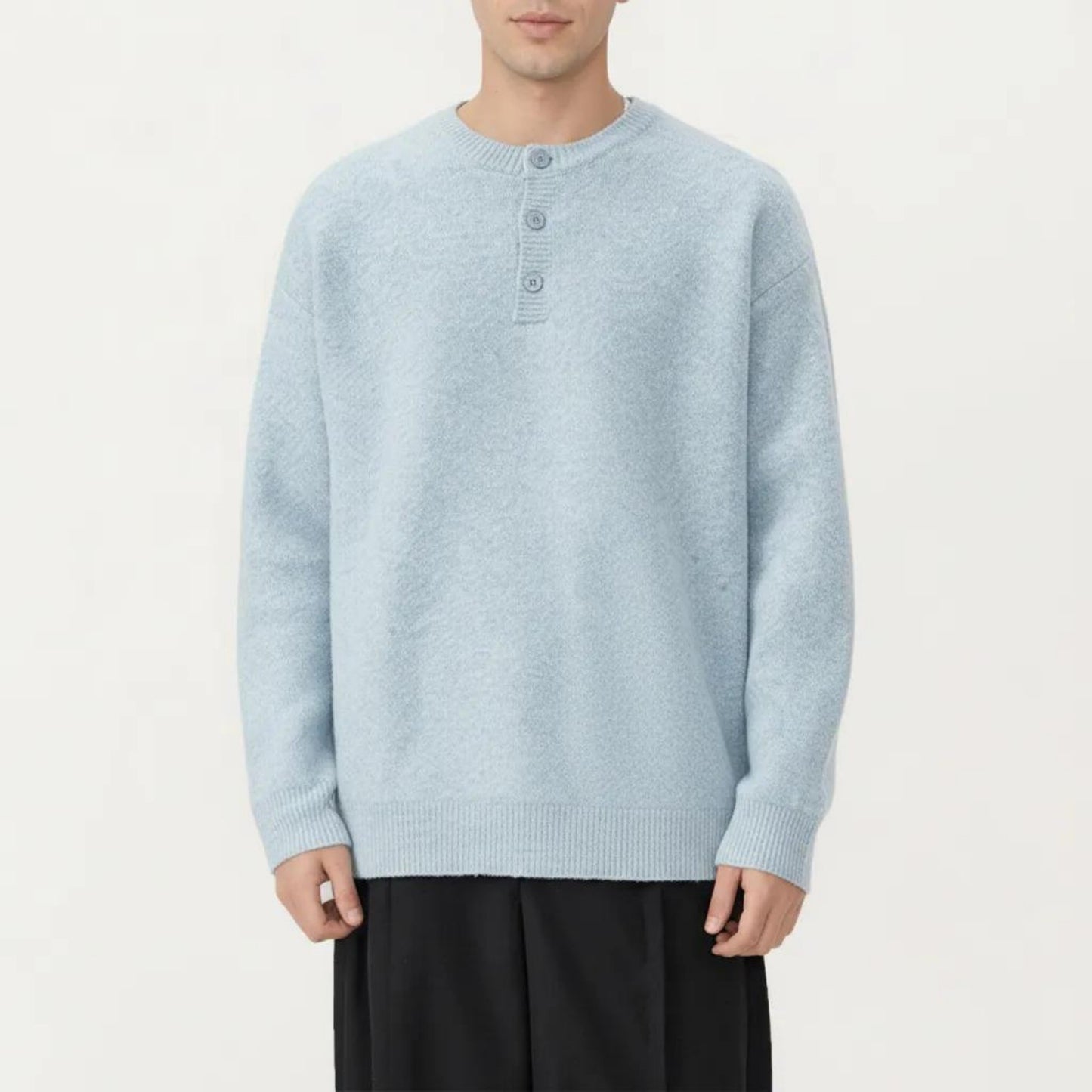 Men's Long Sleeve Knit Henley Sweater with Ribbed Trim