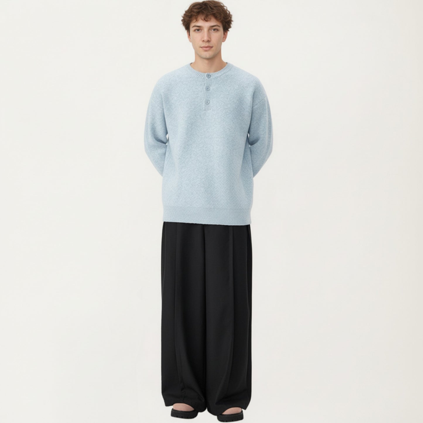 Men's Long Sleeve Knit Henley Sweater with Ribbed Trim