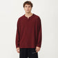 Men's Ribbed Long Sleeve Split Neck Top with Relaxed Fit