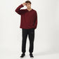 Men's Ribbed Long Sleeve Split Neck Top with Relaxed Fit
