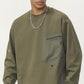 Men's Long Sleeve Crewneck Top with Utility Chest Pocket and Relaxed Fit