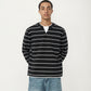 Men's Long Sleeve Striped Knit Pullover Top with Notch Neck and Ribbed Cuffs