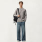 Men's Long Sleeve Cable Knit Henley Sweater with Button Placket and Ribbed Trim