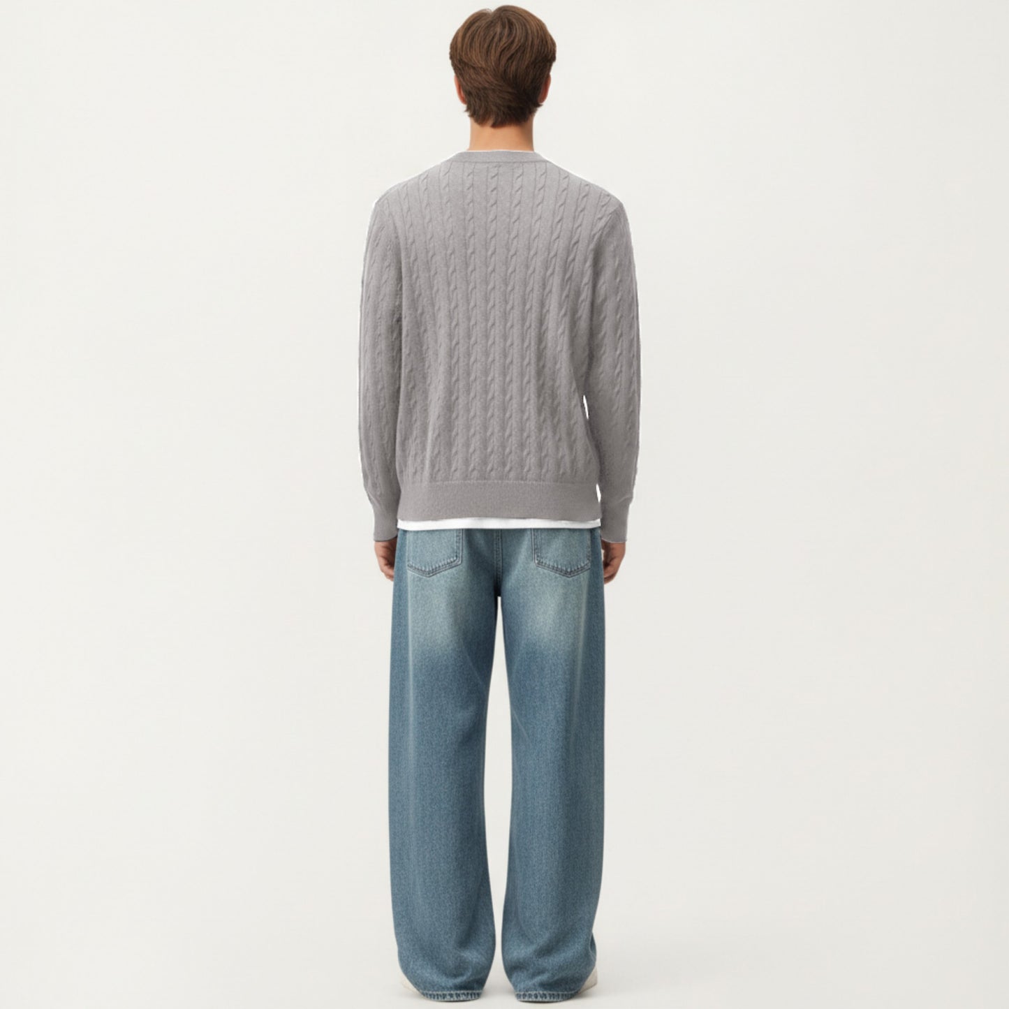 Men's Long Sleeve Cable Knit Henley Sweater with Button Placket and Ribbed Trim