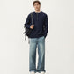 Men's Long Sleeve Cable Knit Henley Sweater with Button Placket and Ribbed Trim
